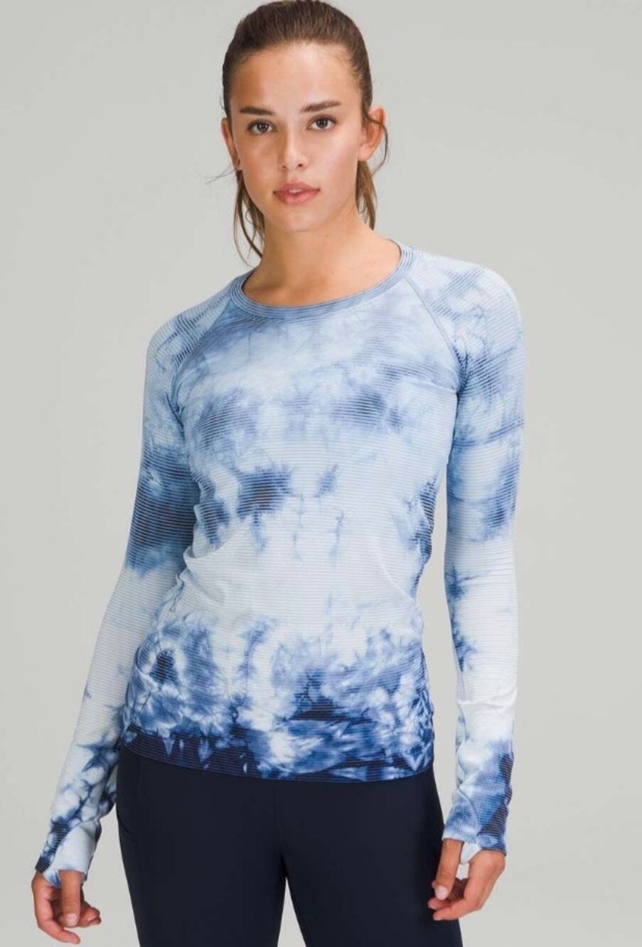 Lululemon Swiftly Tech Long Sleeve Shirt 2.0 Shibori Stripe True Navy Sz 8